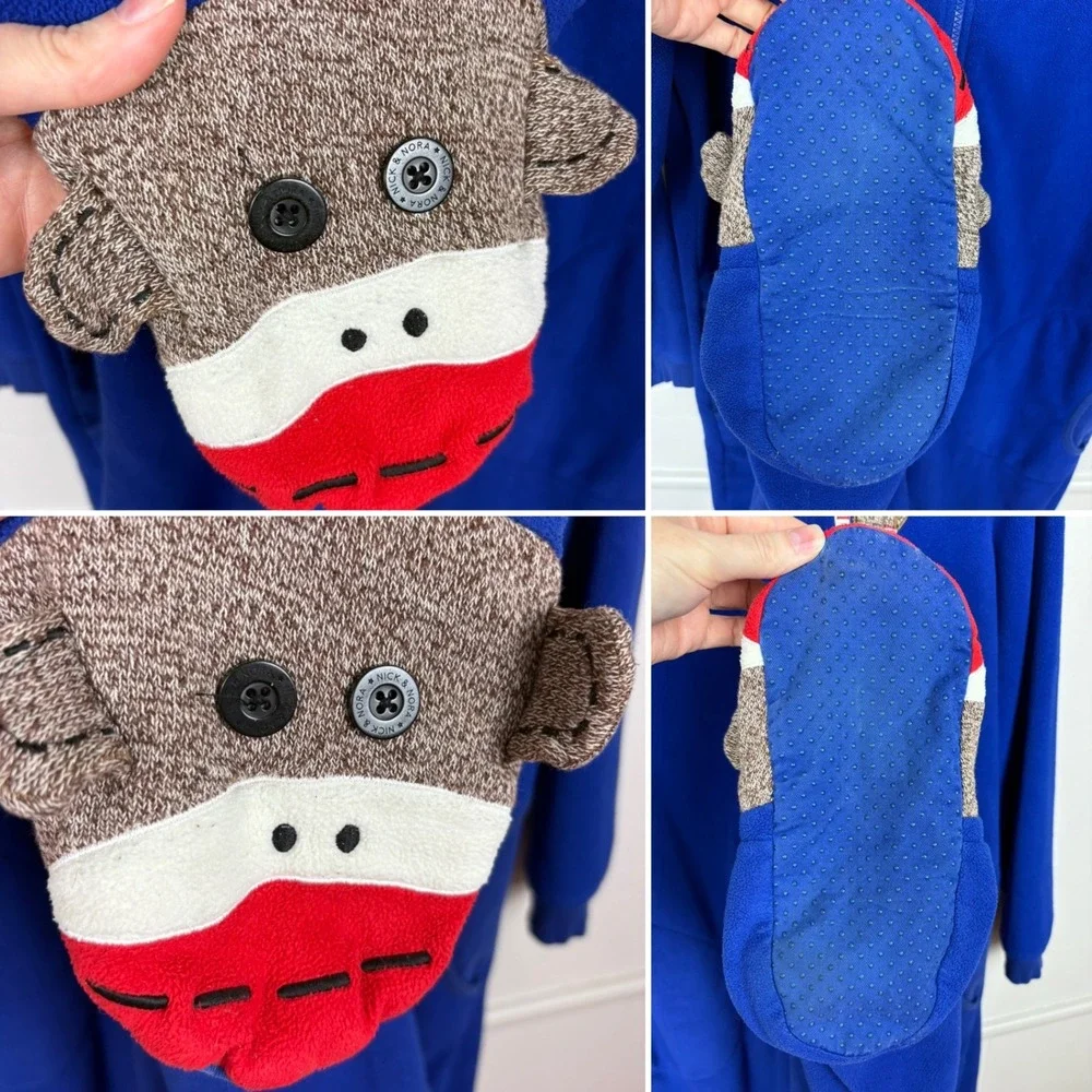 Nick & Nora One Piece Adult Sock Monkey‎ Pajamas Footed Sz L 2009 Sleepwear